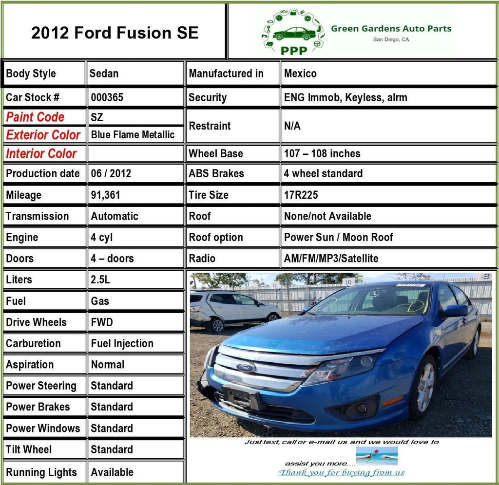 2010 FORD FUSION Sedan Front Seat Assembly Cloth Manual Right Passenger Side OEM