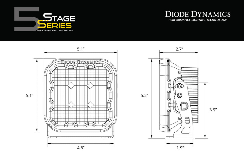 Diode Dynamics SS5 Pro Yellow Combo Single LED Pod DD6778S